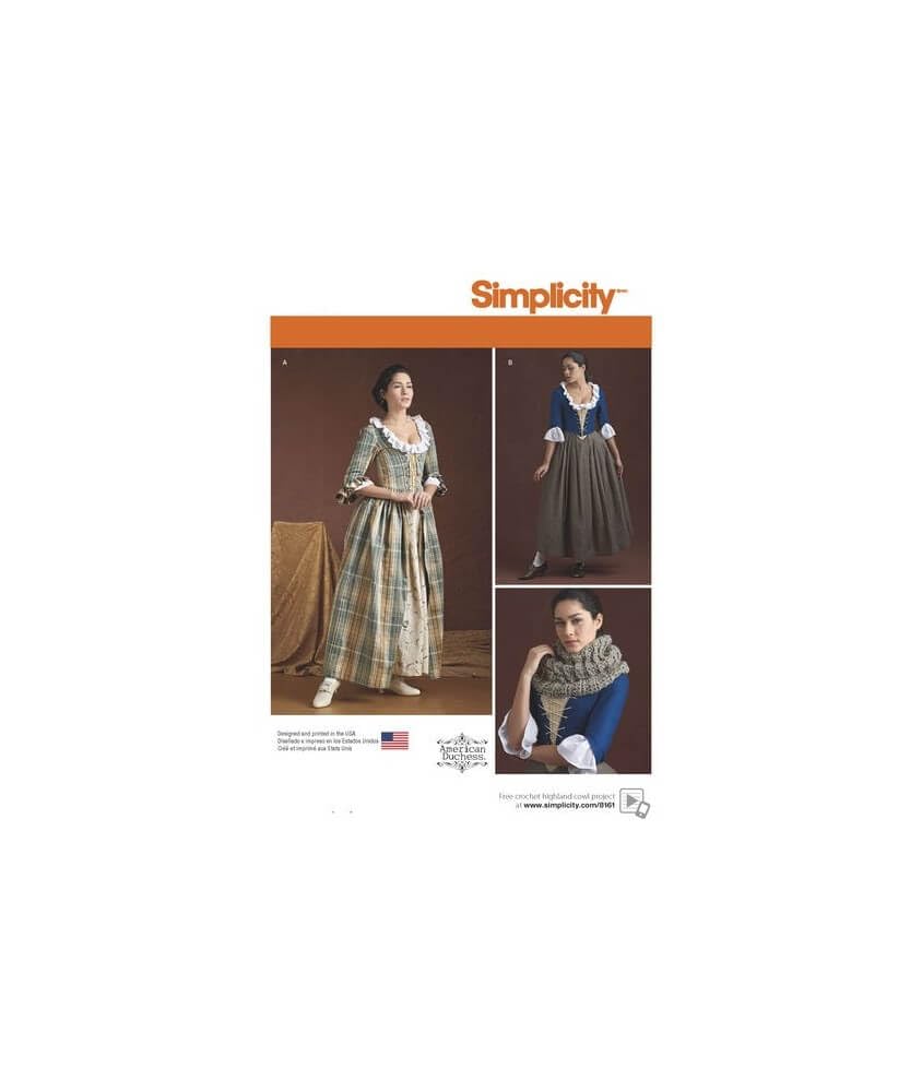 Simplicity 8161 - Vestido para Mujer del Siglo XVIII, patrón de Costura histórico, Tallas 14-22