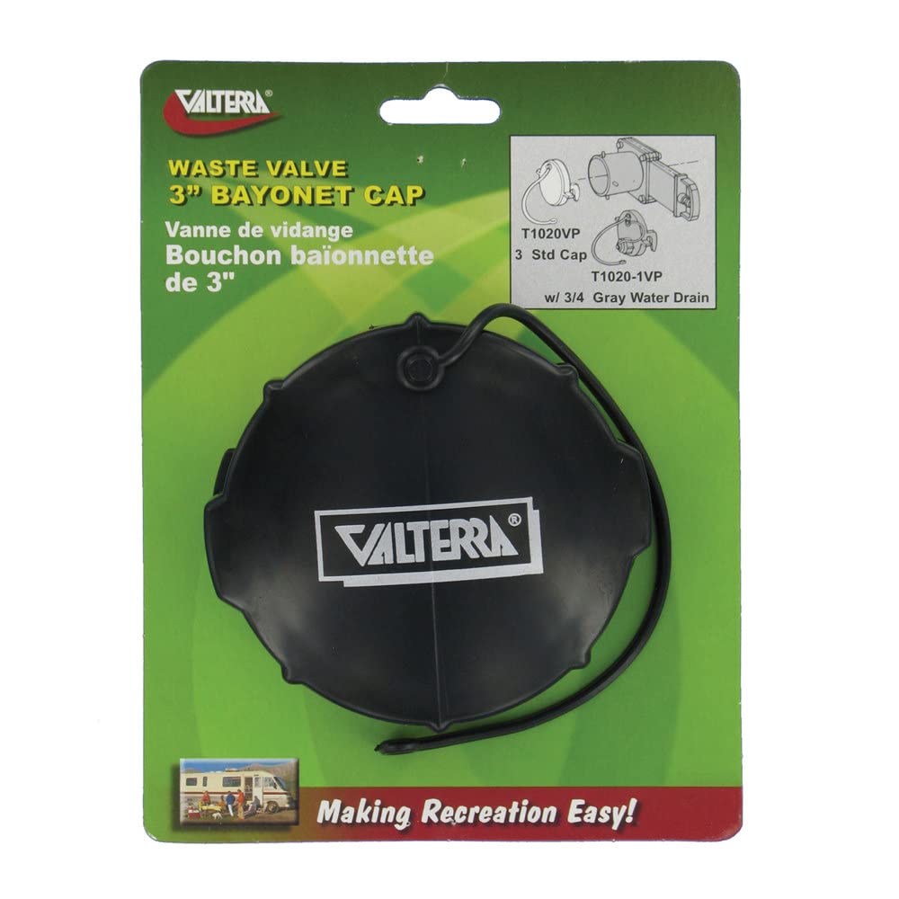 Valterra T1020VP - Tapón de válvula de desagüe (7,62 cm), Color Negro