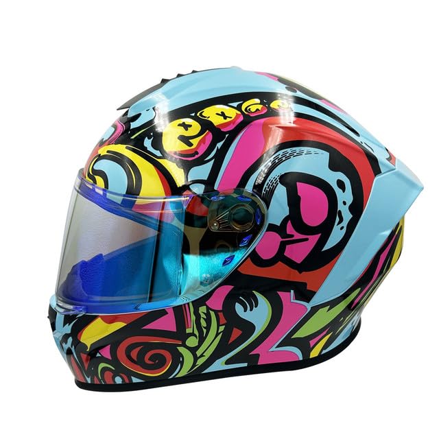 Casco Motocicleta Integral Marca - Edge - Frankie - Full Face - Certificado Dot - Moto Cascos de para Guantes Funda - G - Graffiti Azul