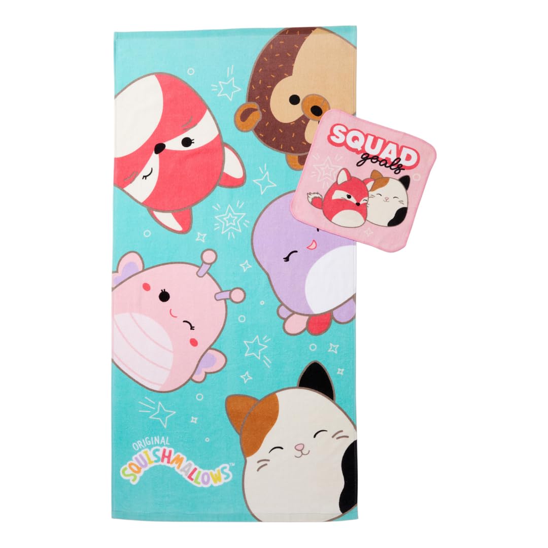 Franco Squishmallows - Juego de 2 Toallas de Rizo de algodón Suave y Absorbente para niños, 50 x 25 Pulgadas, (Producto Oficial con Licencia) - 25" x 50" - Squishmallows