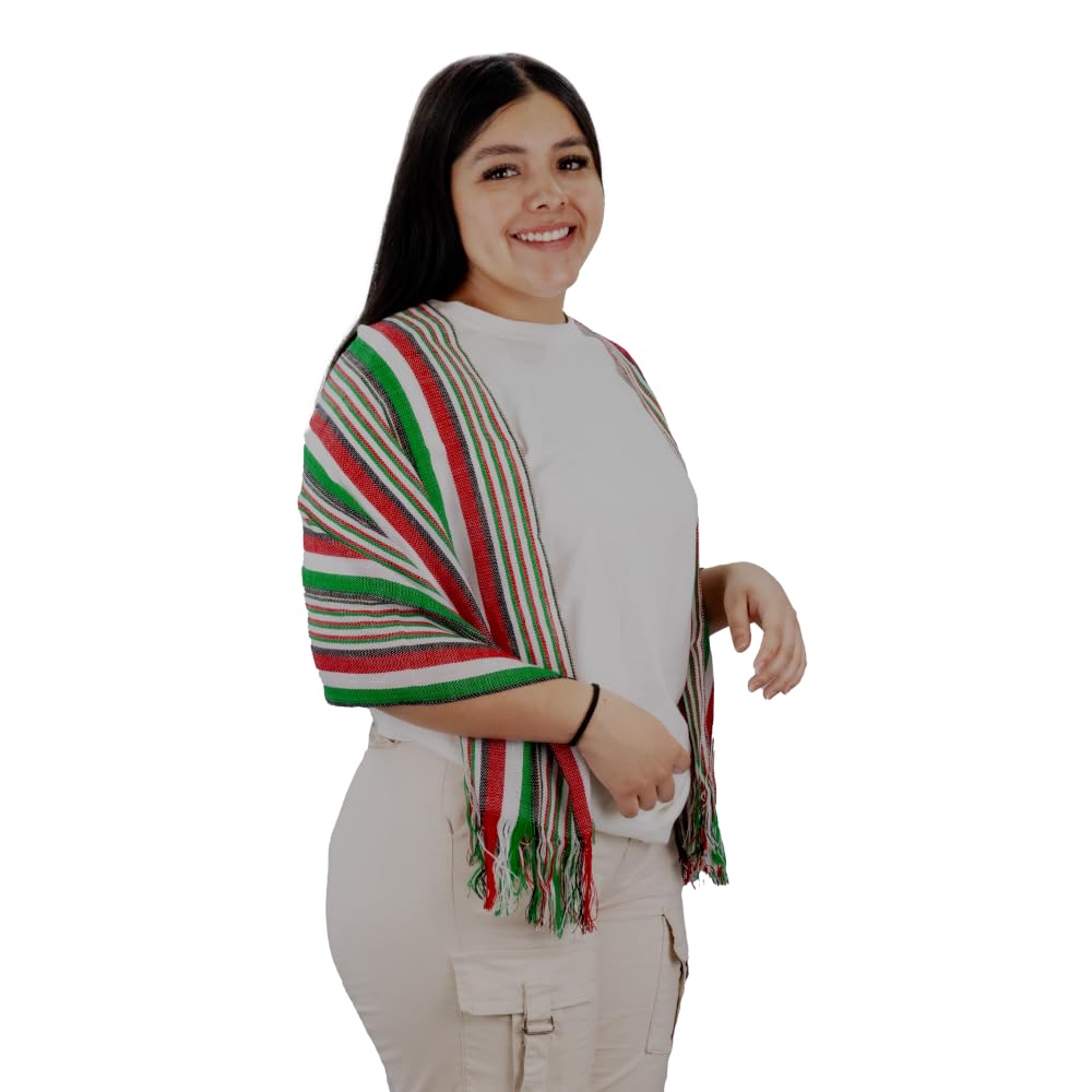 REV Accesorios Reboso Básico Tricolor, Vestimenta Fiestas Patrias Mexicanas, Diseño Viva México, 45x105cm