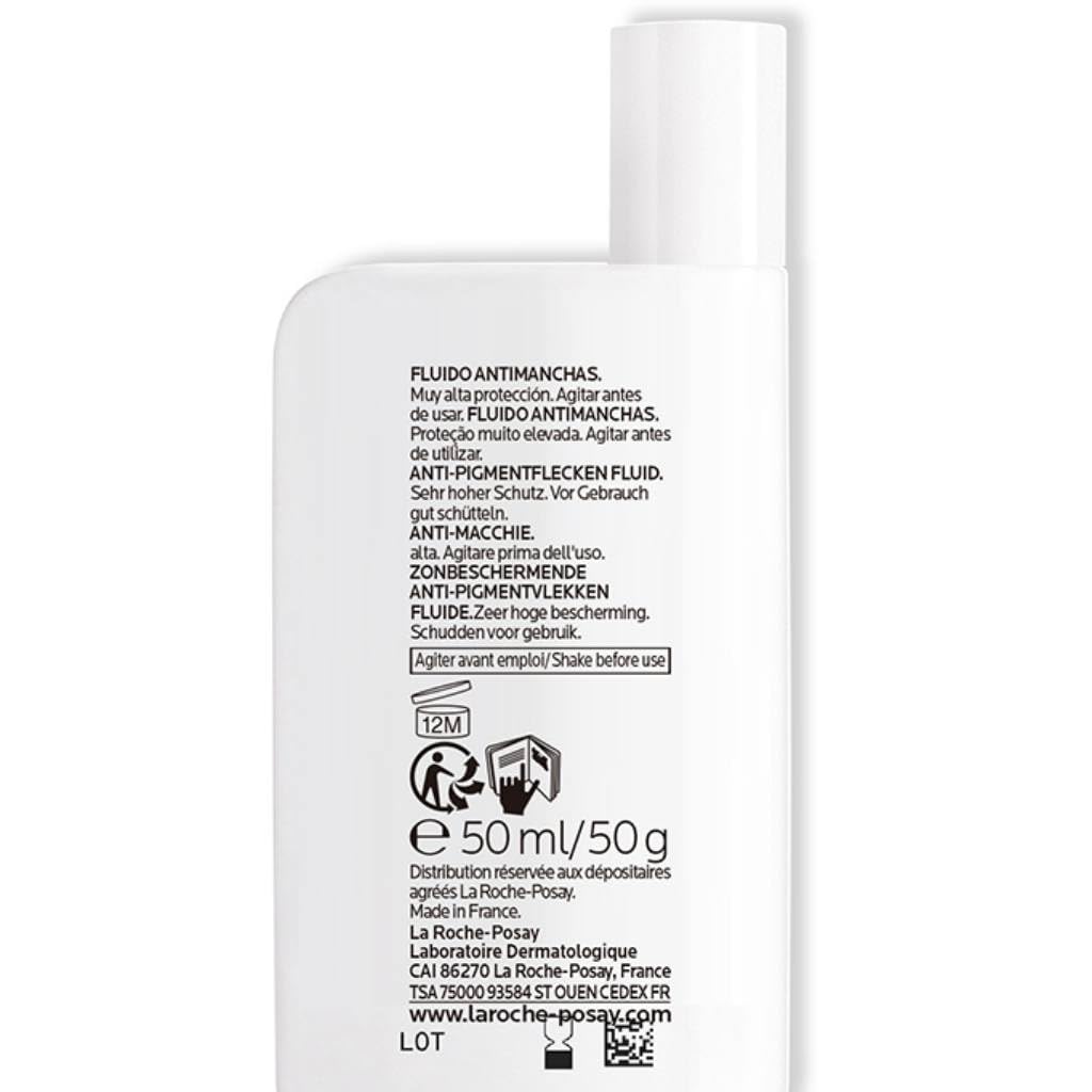 La Roche-Posay Anthelios UVMUNE 400 Fluido Antimanchas SPF50+ Protector solar. Apto para todo tipo de pieles y fototipos. Protege y corrige desde el tono desigual hasta las manchas oscuras.