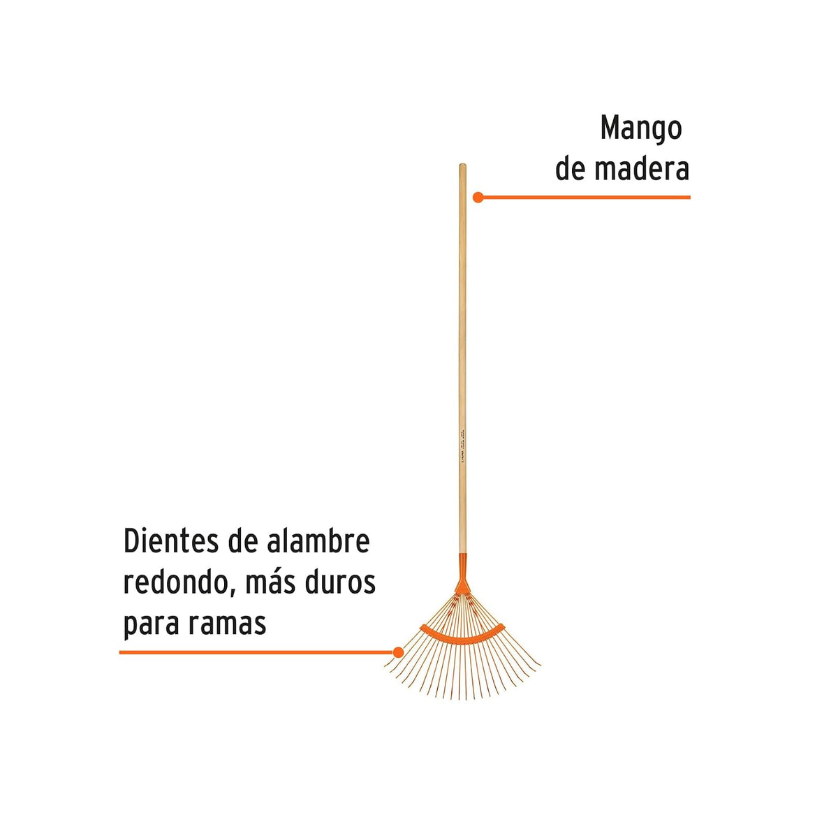 Truper EM-22A, Escoba metálica con 22 dientes redondos, cabeza curva