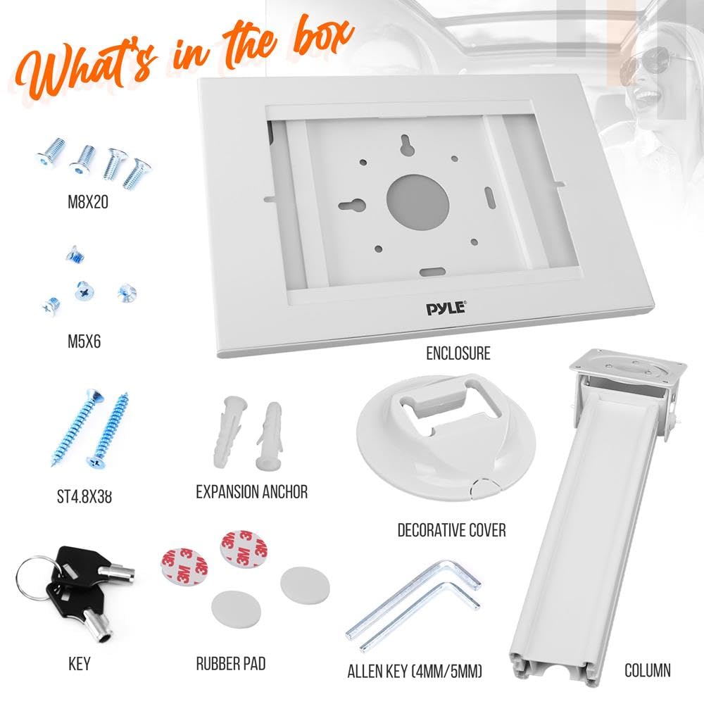 Pyle Soporte de Seguridad Antirrobo para Tableta, Montaje en Mesa para iPad y Tablet, Soporte Kiosco con Cerradura y Llave, Rotación de 90°, Inclinación de 75°, iPad, iPad Air, Pro, Galaxy