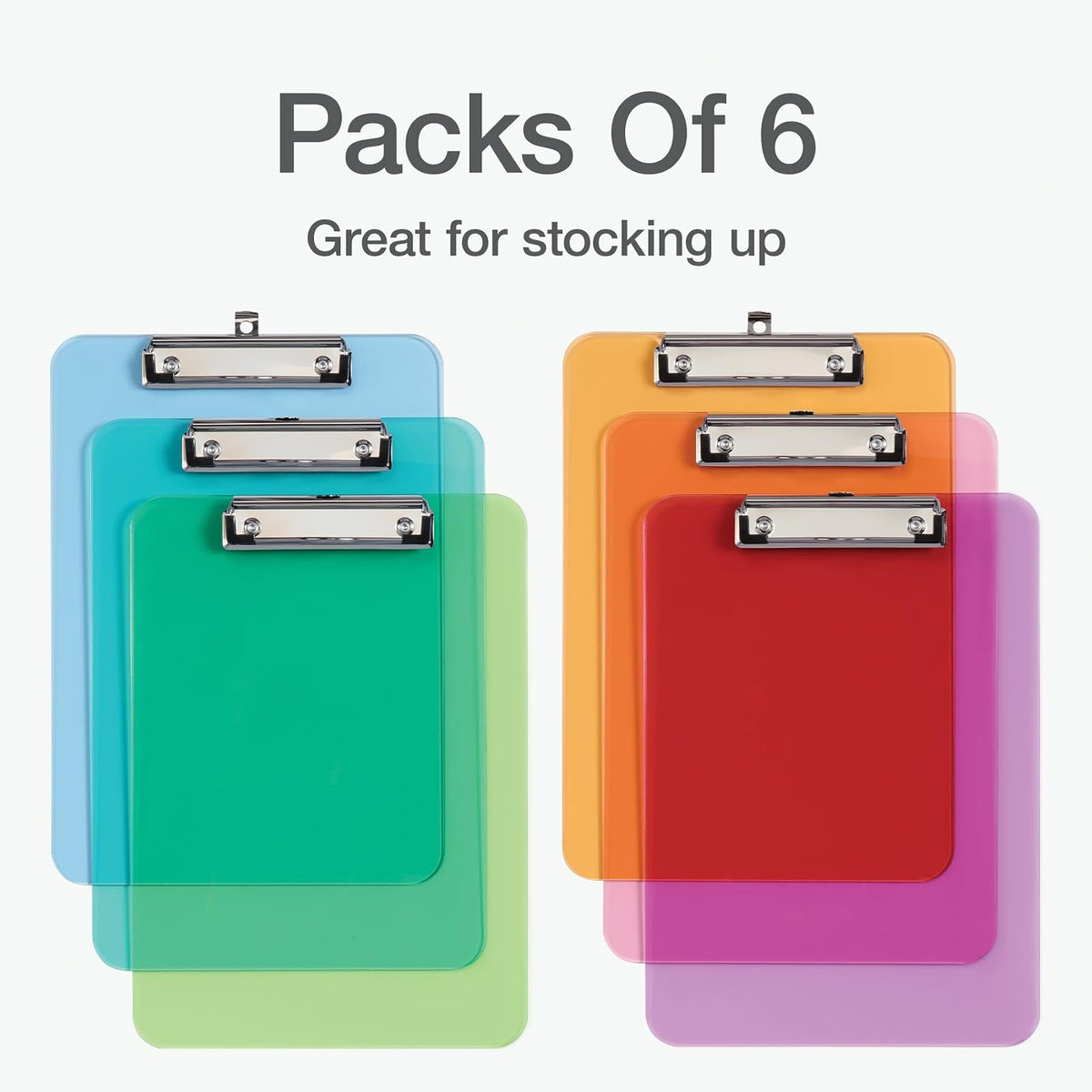 Portapapeles de plástico Oxford, clip de metal con esquinas de plástico, superficie de escritura con bucle para colgar, colores surtidos, 12.5 x 9 pulgadas, paquete de 6 (25402)