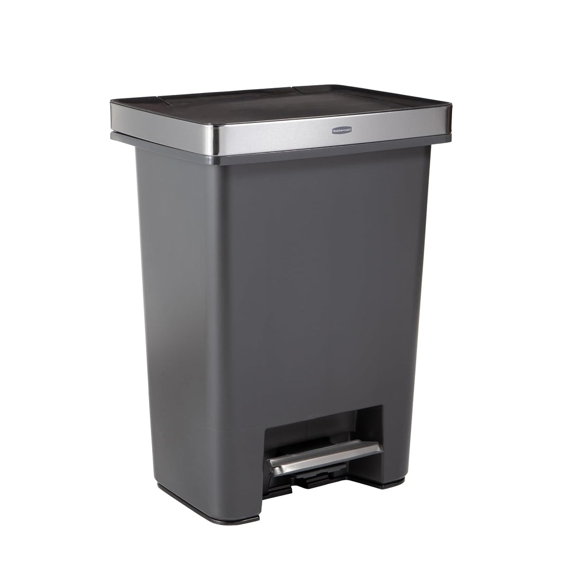 Rubbermaid Premier - Papelera de alta capacidad, 19 galones, basura o reciclaje de corriente simple o doble, carbón, borde de acero inoxidable, cerradura de tapa, tapa silenciosa, para el hogar - Llanta de metal