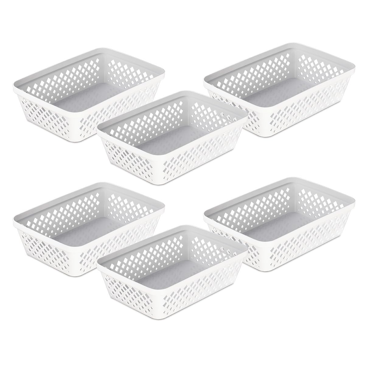 Glad - Juego de cestas de almacenamiento de plástico, bandejas multiusos, contenedores de despensa de cocina y contenedores de baño, paquete de 6 organizadores medianos, color blanco - Blanco - Mediano
