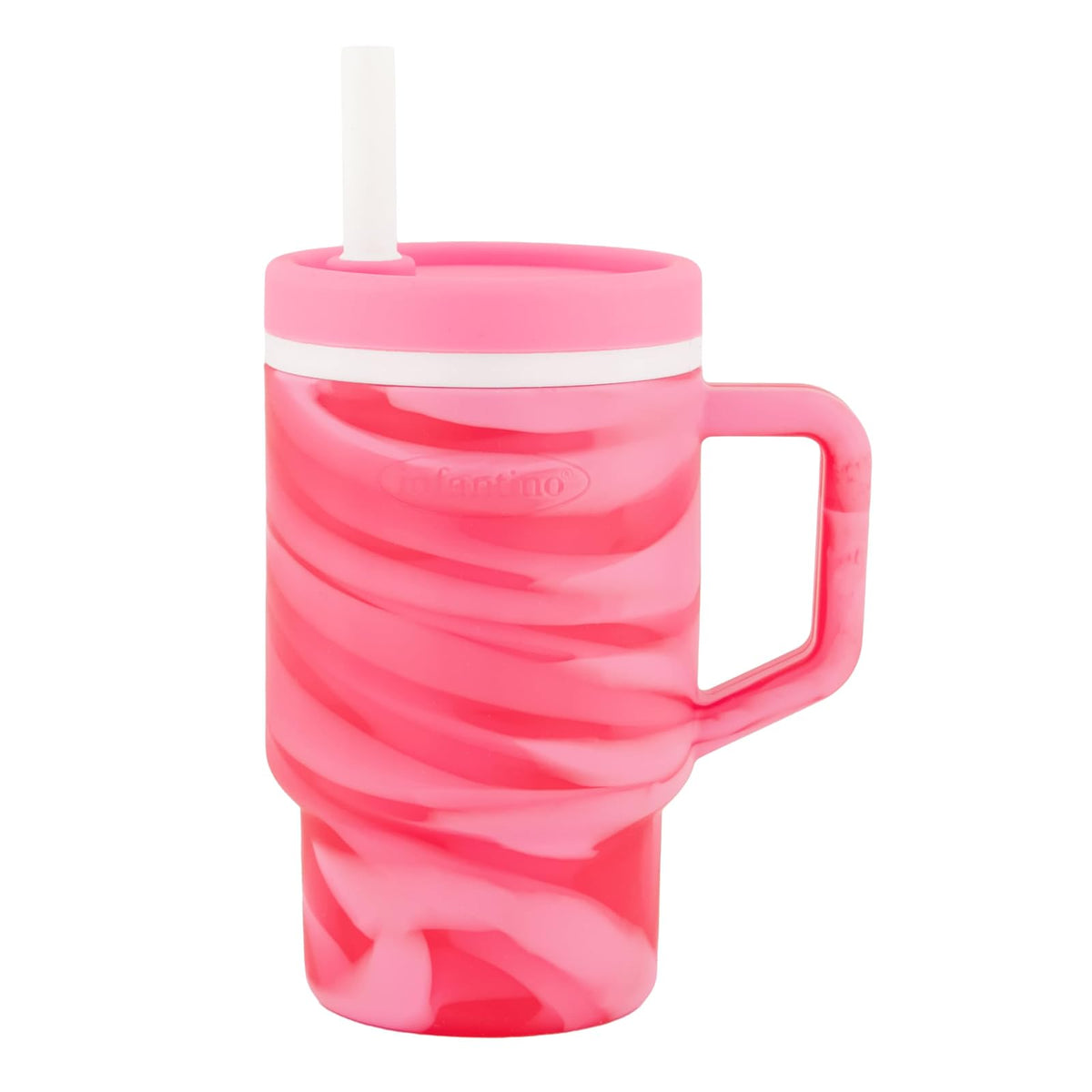 Infantino My 1st Tumbler Taza de Silicona con Popote, 9 Oz - Remolino de fresa - 1 Count (Pack of 1)