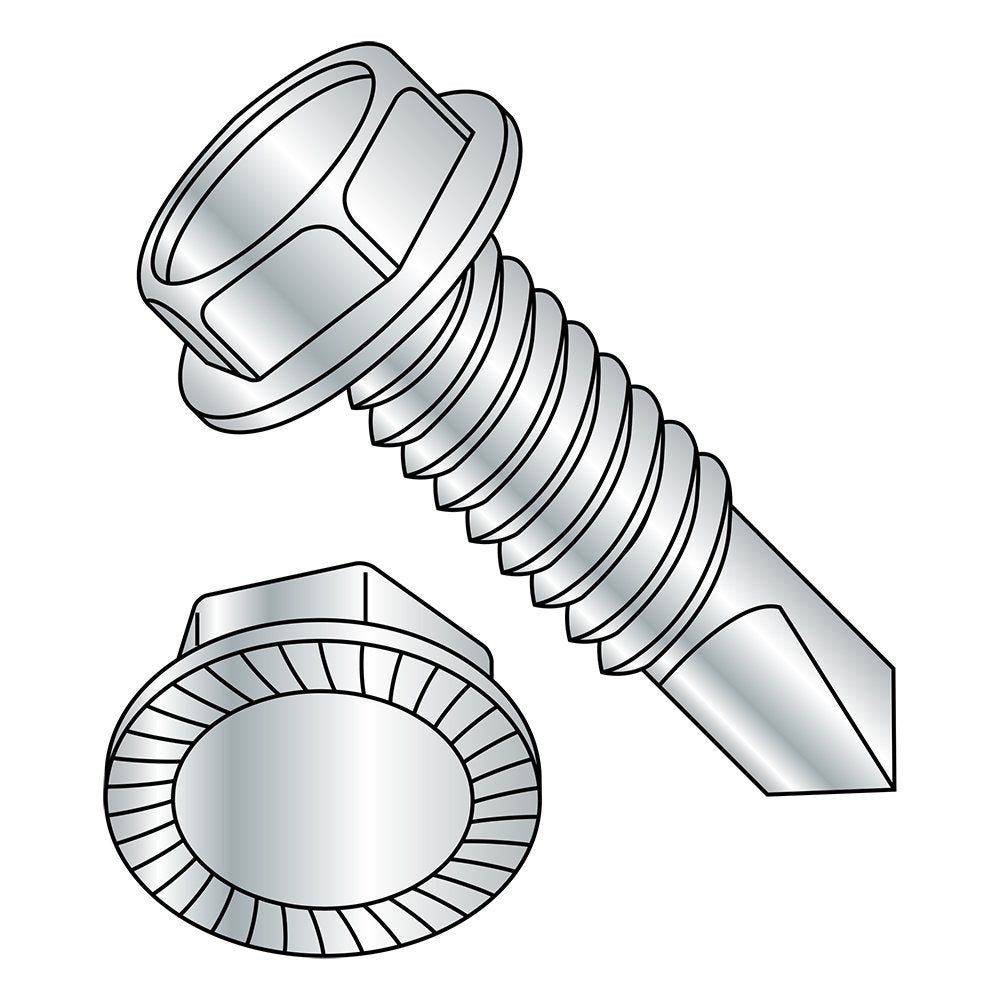 Acero tornillo autotaladrante, chapado en Zinc acabado, dentado cabeza de arandela hexagonal, Hex Drive, # 3 punto de taladro, 5/16" -18 tamaño de la rosca, 2.5 cm de largo (paquete de 25)