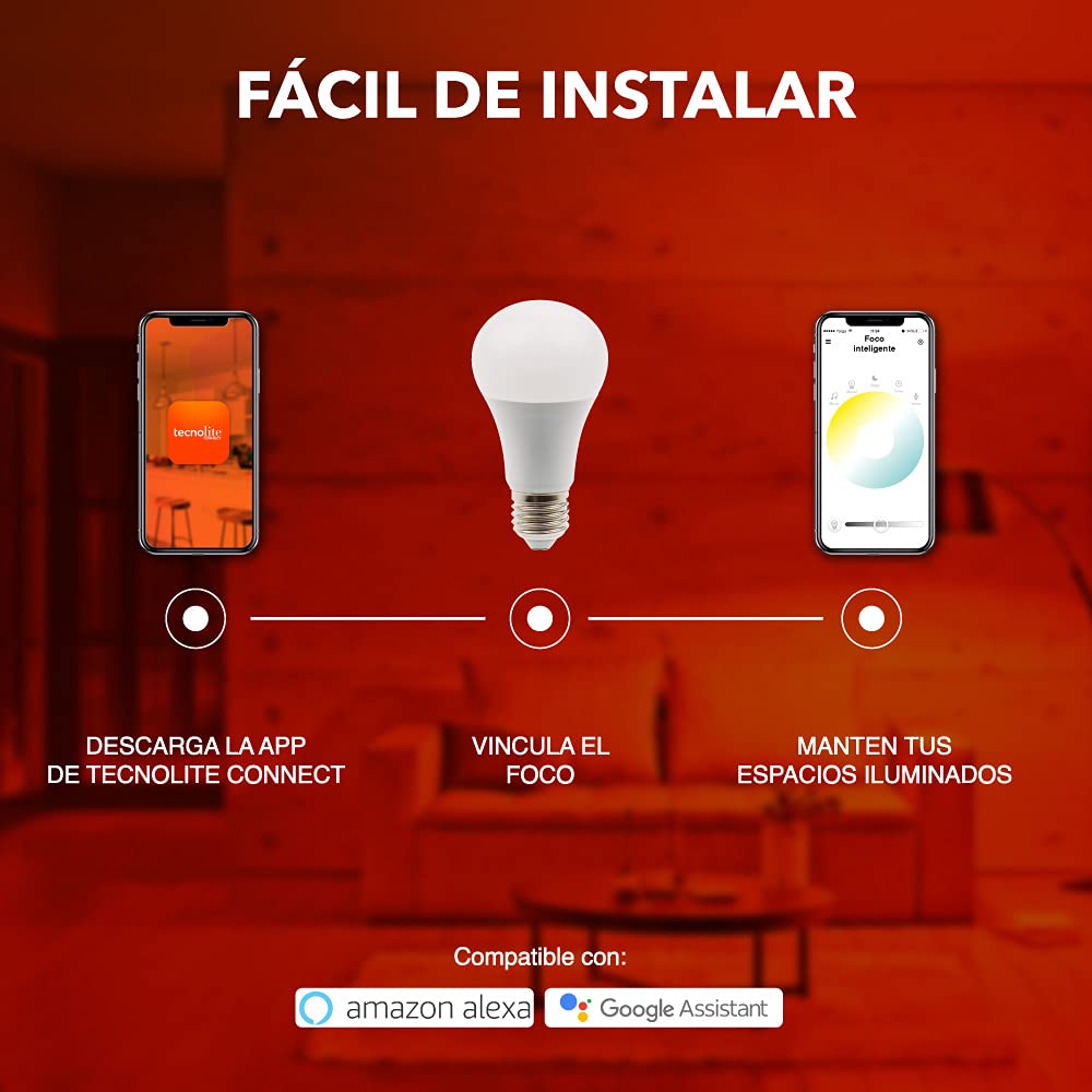 Kit de 3 focos LED Inteligentes,Tecnolite KIT GLOW SMART, CCT Atenuble + Foco Inteligente LED, GLOW SMART,7 W
