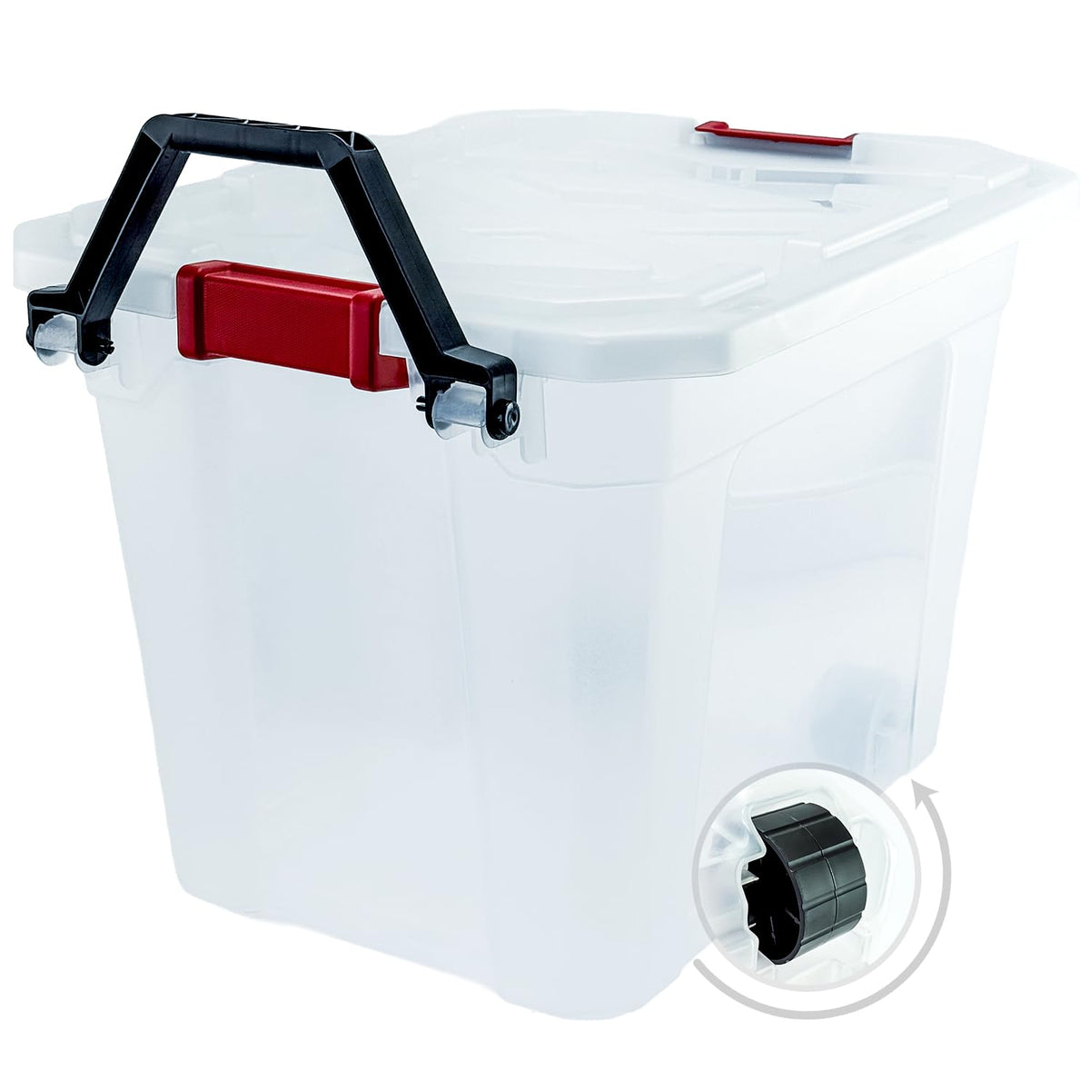 Guateplast Caja de Almacenaje con Ruedas 88 L | Natural, transparente, apilable, tapa con click, ranuras para candado - NATURAL