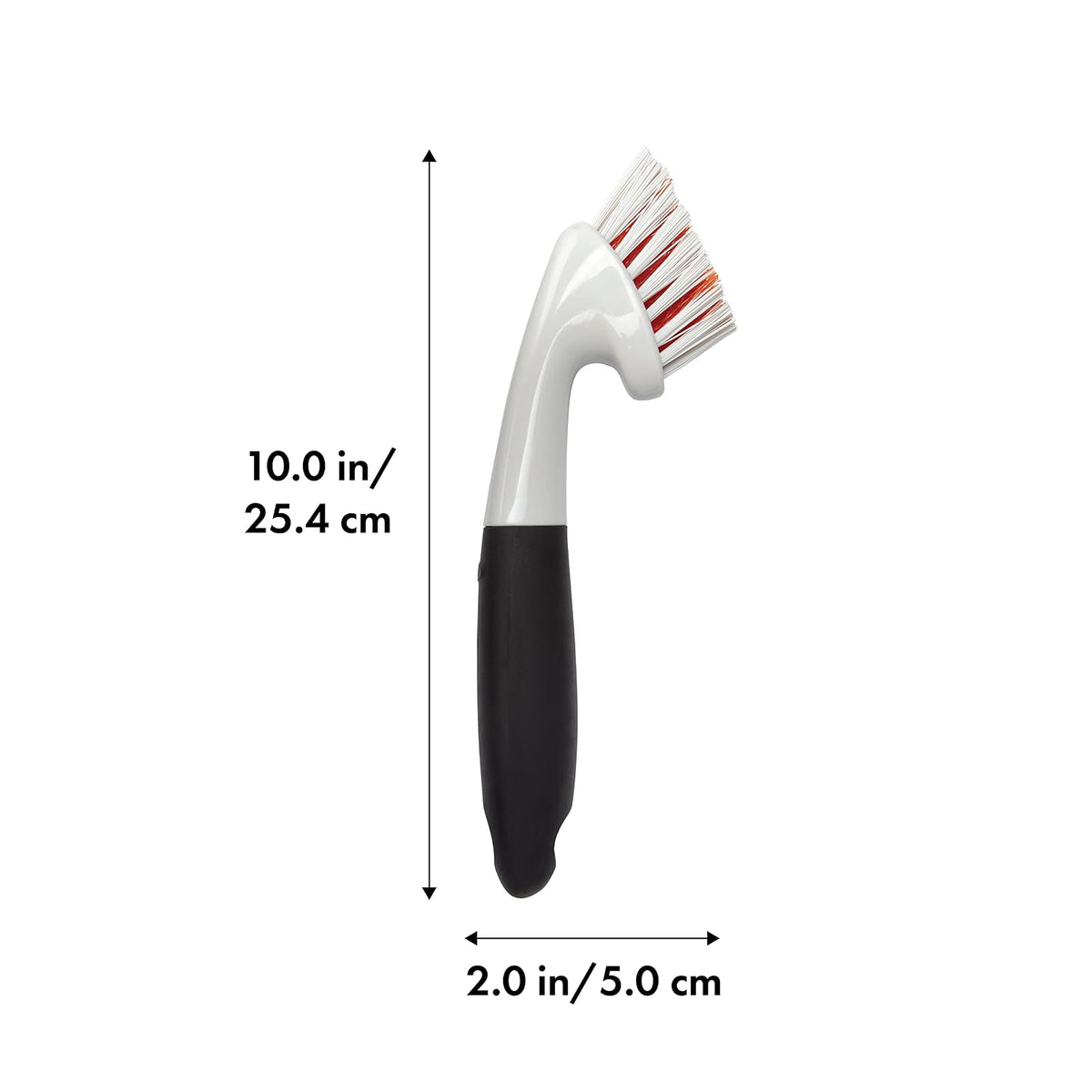 OXO 37481 Cepillo Largo con Mango, Multicolor | Cerdas firmes para una limpieza eficiente, mango antideslizante cómodo, almacenamiento compacto