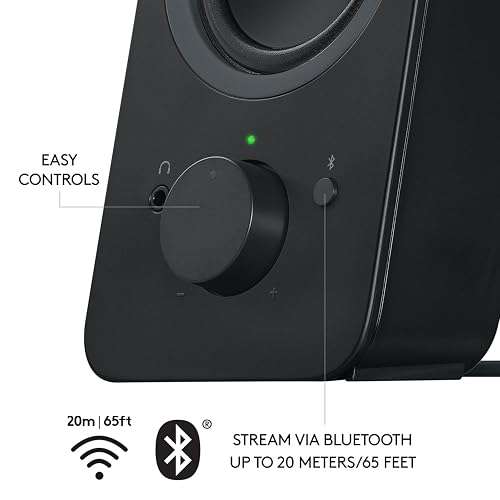 Logitech Z207 Sistema de Bocinas Bluetooth para PC, Sonido Estéreo, 10W de Pico, Entrada Audio 3.5 mm, Toma Auriculares, Multidispositivos, Computadora/TV/Smartphone/Tablet - Negro