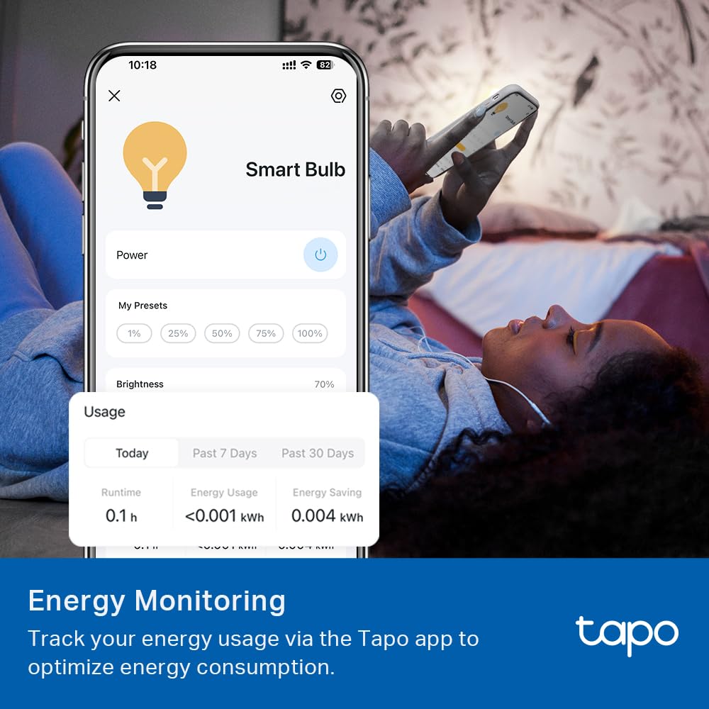 Tapo TP-Link - Bombillas inteligentes - Luz natural de día, regulable, compatible con Alexa y Google Home, foco A60/base E27, equivalente a 60 W, CRI>90 800 lm, WiFi de 2.4 GHz, no requiere