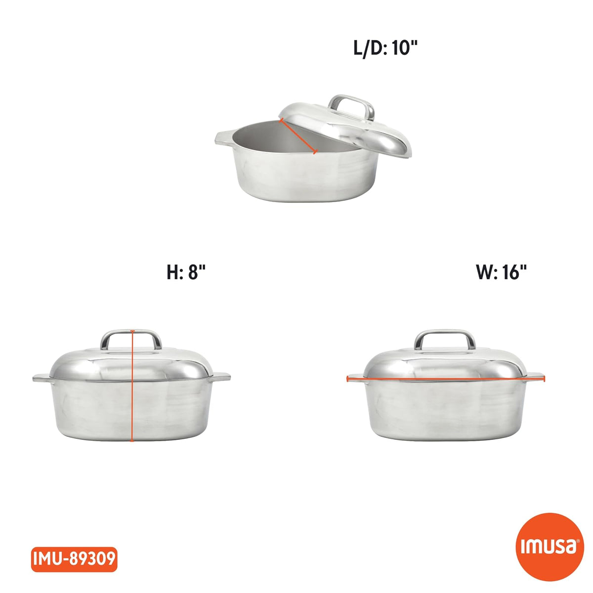IMUSA - Asador ovalado de aluminio fundido de 13" H. con tapa