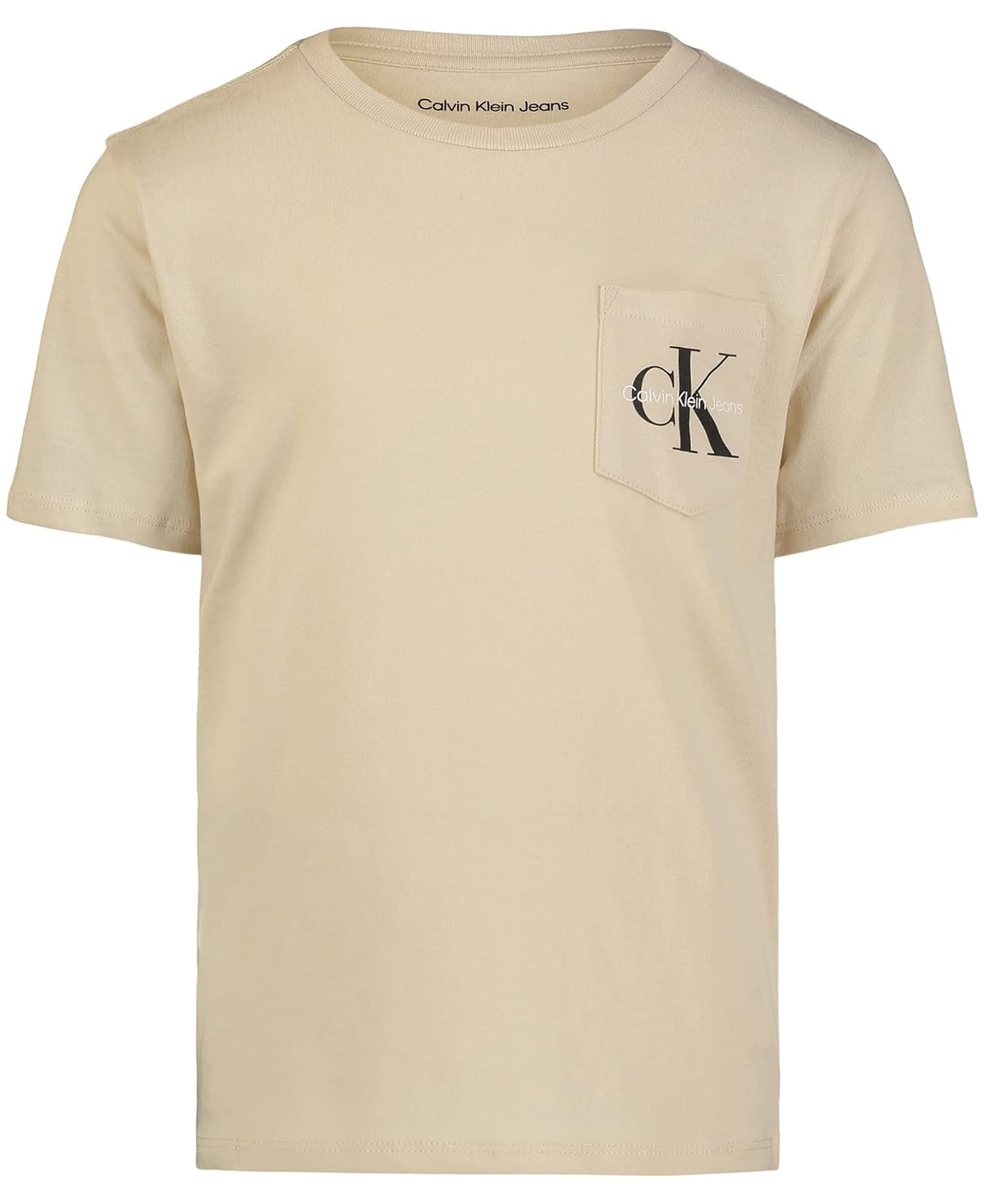 Calvin Klein - Playera de Manga Corta con Bolsillo y Cuello Redondo para niños, Suave, cómoda, Ajuste Relajado - 4 - Lino Gb49