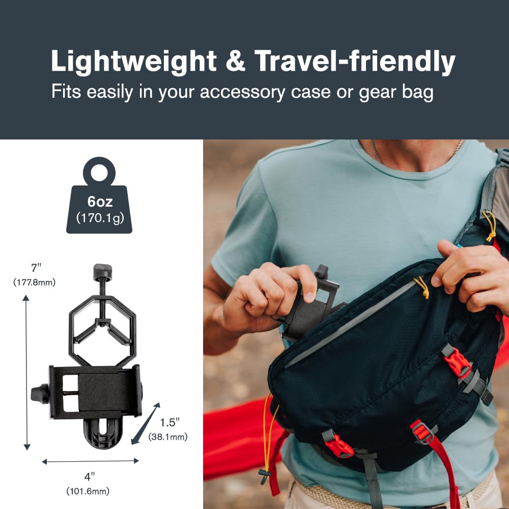 Celestron – Adaptador de fotografía de Smartphone para telescopio – Adaptador de Smartphone Digiscoping – Captura Fotos y Video a través de tu telescopio o mira Ocular