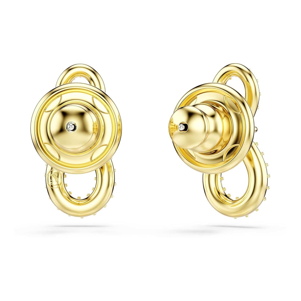 arete Swarovski Hyperbola, corte redondo, pavé, infinito, blanco, baño dorado