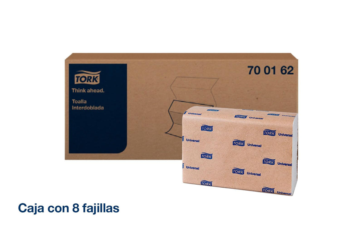 Tork Toallas de Papel Interdobladas para Manos Hoja Simple – Toalla para Dispensador Institucional 100% Reciclada, 21x14 cm, Blanca – Caja 8 Fajillas x 250 Hojas (2,000 Hojas)