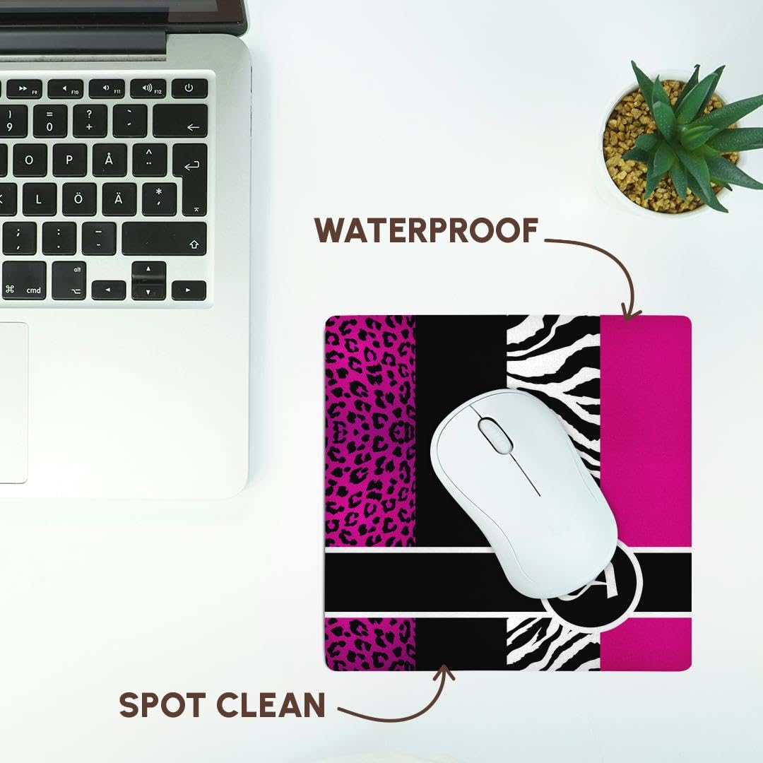 3dRose 8 x 8 x 0.25 Inches Mouse Pad, Elegant Animal Print Monogram Hot Pink A (mp_35610_1)
