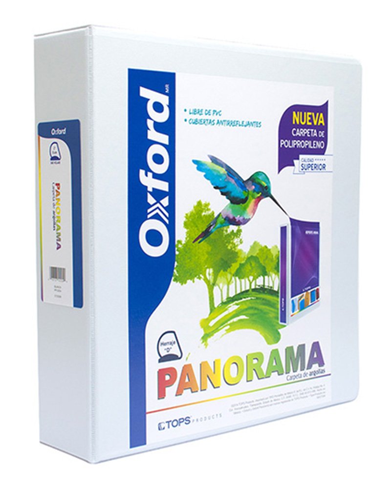 Oxford PP10204 Carpeta de Argollas Panorama Tamaño Carta con Polipropileno, Herraje "D" de 2", Color Blanca