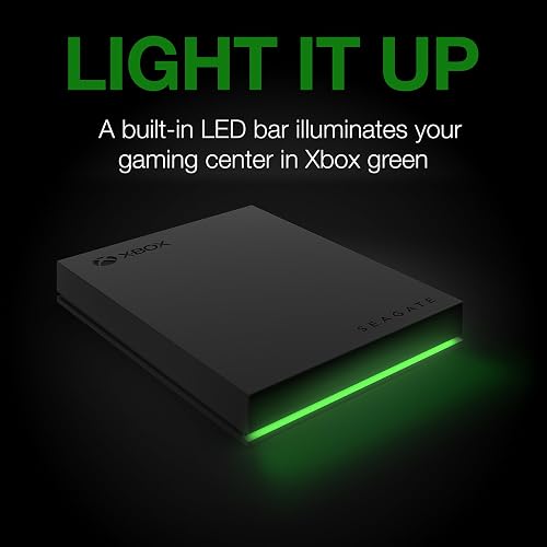 Seagate Disco Duro Externo portátil para Xbox 4 TB – USB 3.2 Gen 1, Negro con Barra LED Verde incorporada, Certificado Xbox, Servicios de Rescate de 3 años (STKX4000402)