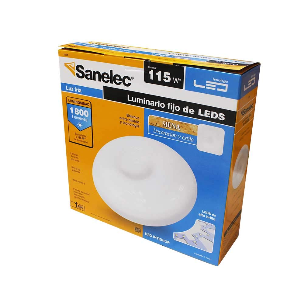SANELEC Plafón Redondo 18 W Siena 1116, Blanco, Grande