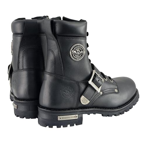 Milwaukee Leather MBM101 - Botas de Motocicleta con Cordones de Piel Negro para Hombre, con Hebillas y Cierre Lateral, 9
