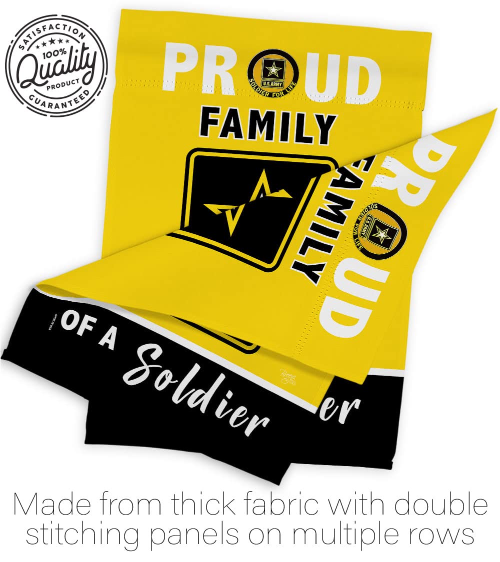 Breeze Decor Orgullosos Family - Bandera de jardín de las Fuerzas Armadas Rangers del Ejército de los Estados Unidos de América, Militar Veterano Jubilado Oficial Decoración de la Casa Banner Pequeño Patio Regalo Doble Cara Hecho en Estados Unidos