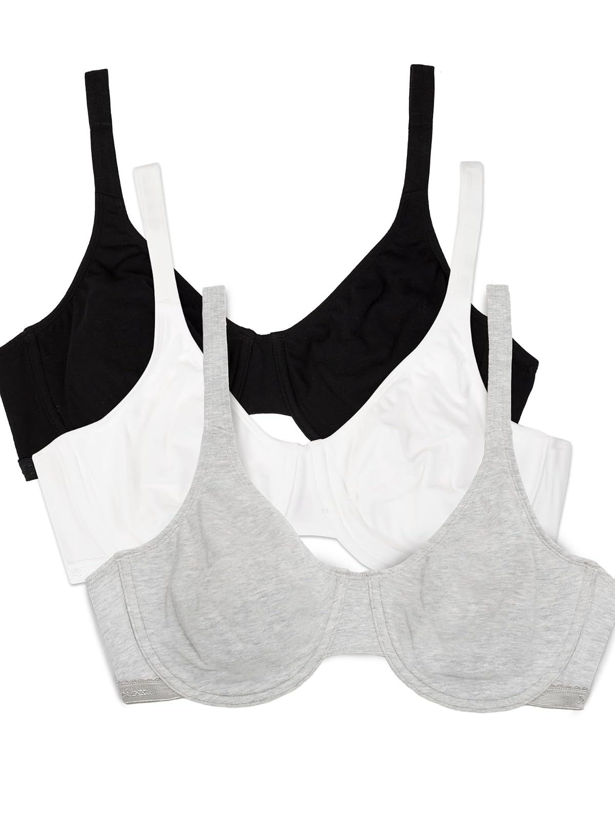 Fruit of the Loom Brasier de Algodón para Mujer Paquete de 2 - Negro - Blanco 86ck - Gris Jaspeado - 36DD