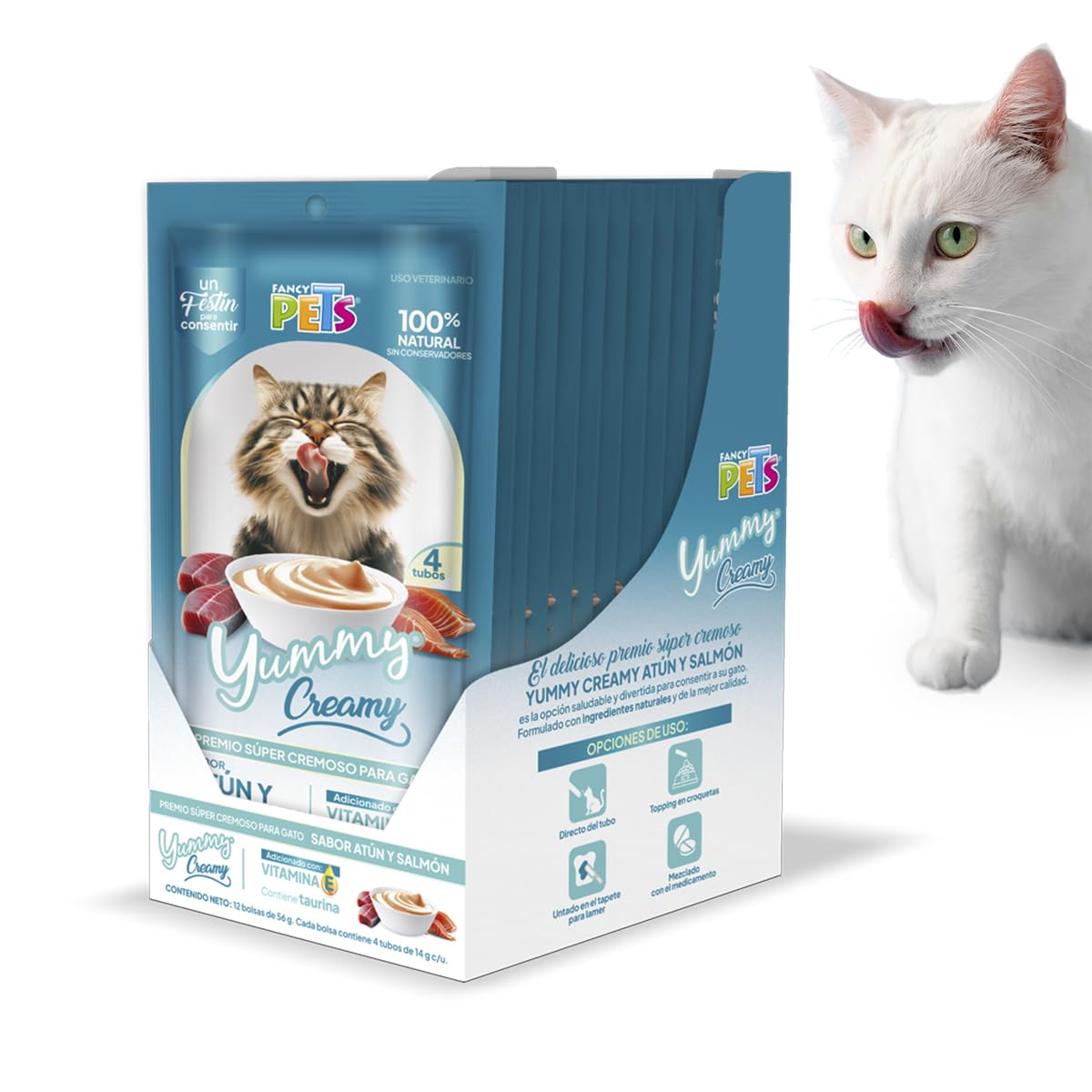 Premio cremoso lamible Fancy Pets Yummy Creamy para gato, surtido atún y salmón - Atun y Salmon - 48 TUBOS