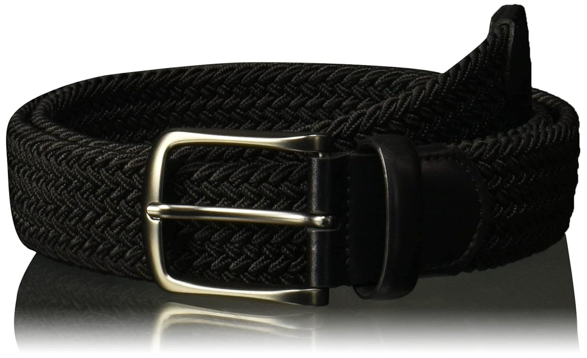 Perry Ellis Cinturón elástico de cuero con ribete de tejido Cinturón para Hombre - Negro - - Medium (34 - 36)