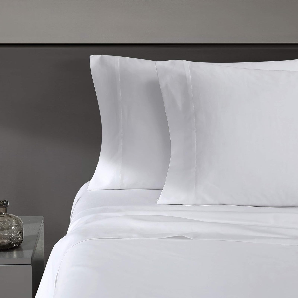 Vera Wang Juego de Sábanas Queen de Satín 800 Hilos Gris Acero - King - blanco