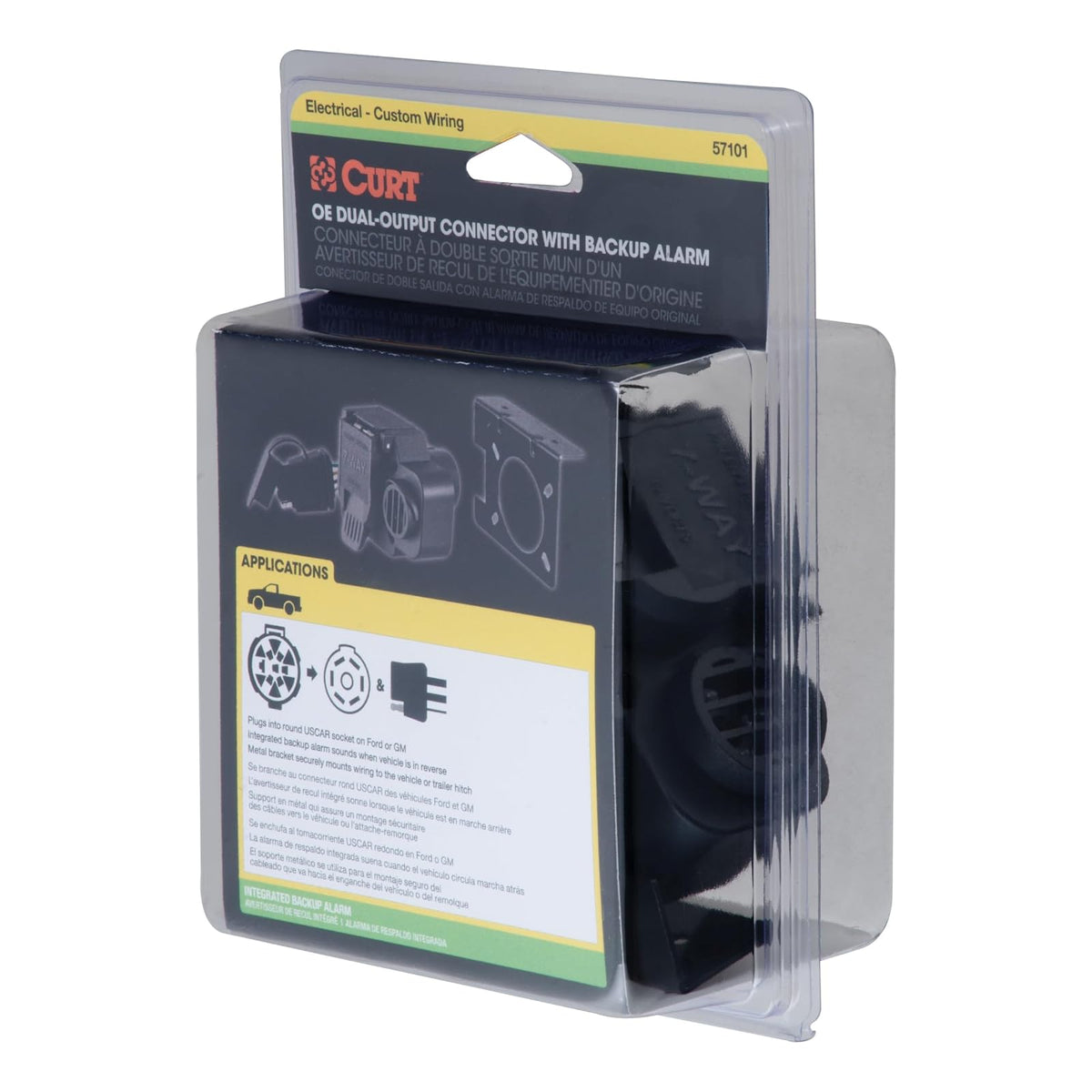 CURT 57101 - Conectores de Doble Salida de 7 Pines, 4 Pines con Alarma de Respaldo, Paquete de Remolque de fábrica y Enchufe USCAR requerido