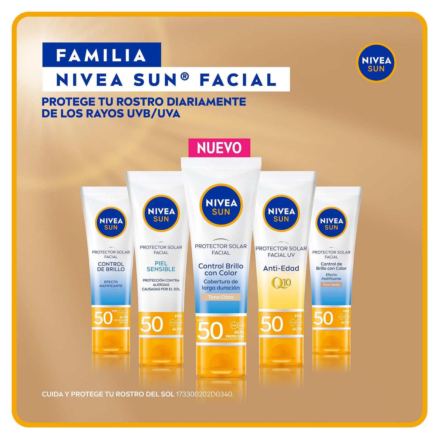 Protector Solar Facial NIVEA SUN Control Brillo Tono Claro, Cobertura de Larga Duración FPS 50+ 50ml