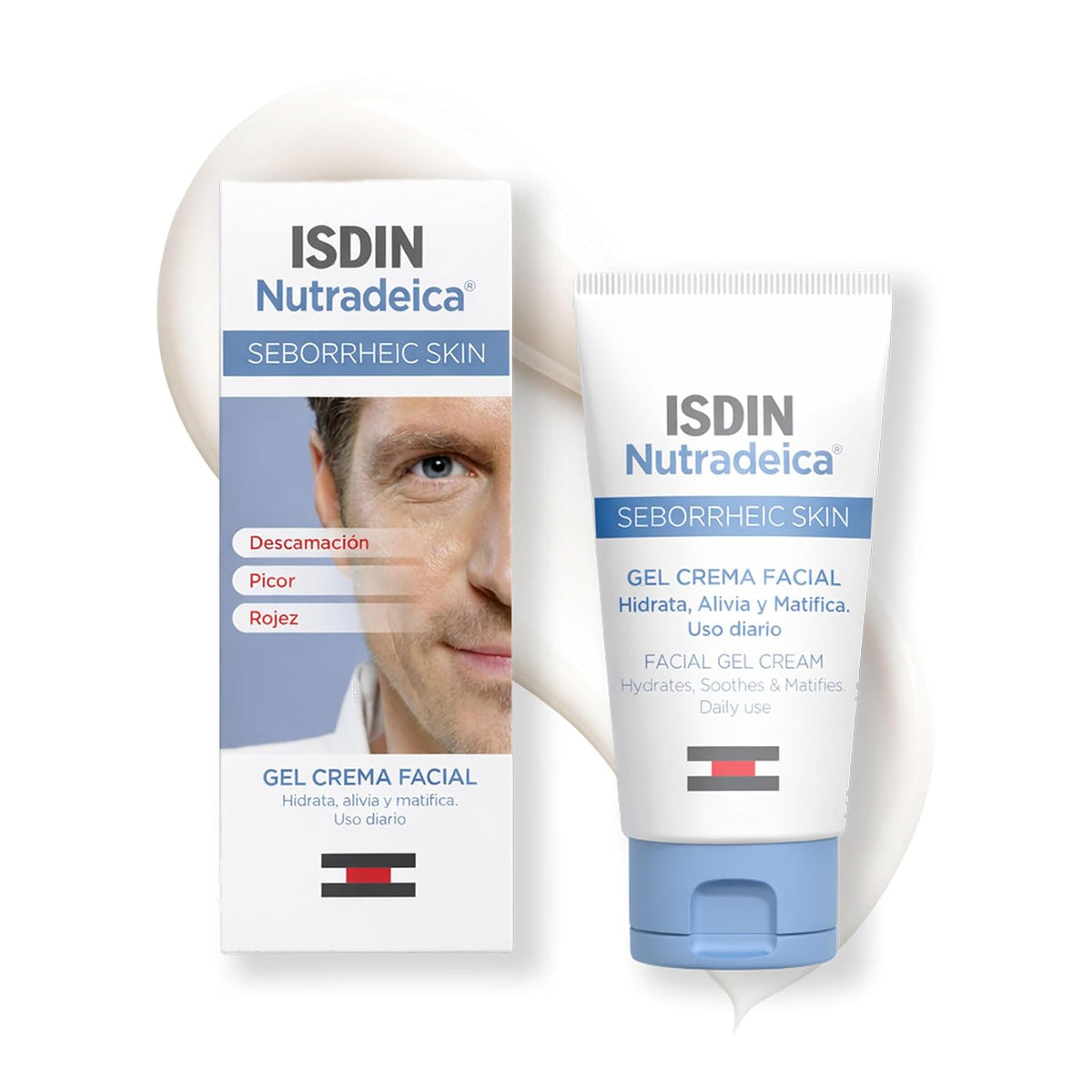 ISDIN Nutradeica - Gel-crema facial indicado para el tratamiento del exceso de sebo, descamación, picor y eritema de la piel seborreica facial, 50 ml