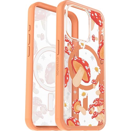 OtterBox - Funda Transparente para iPhone 15 Pro (Solo en inglés) Symmetry Series, Hongos (Naranja), se Ajusta a MagSafe, Ultra Elegante y Bordes elevados Que protegen la cámara y la visualización