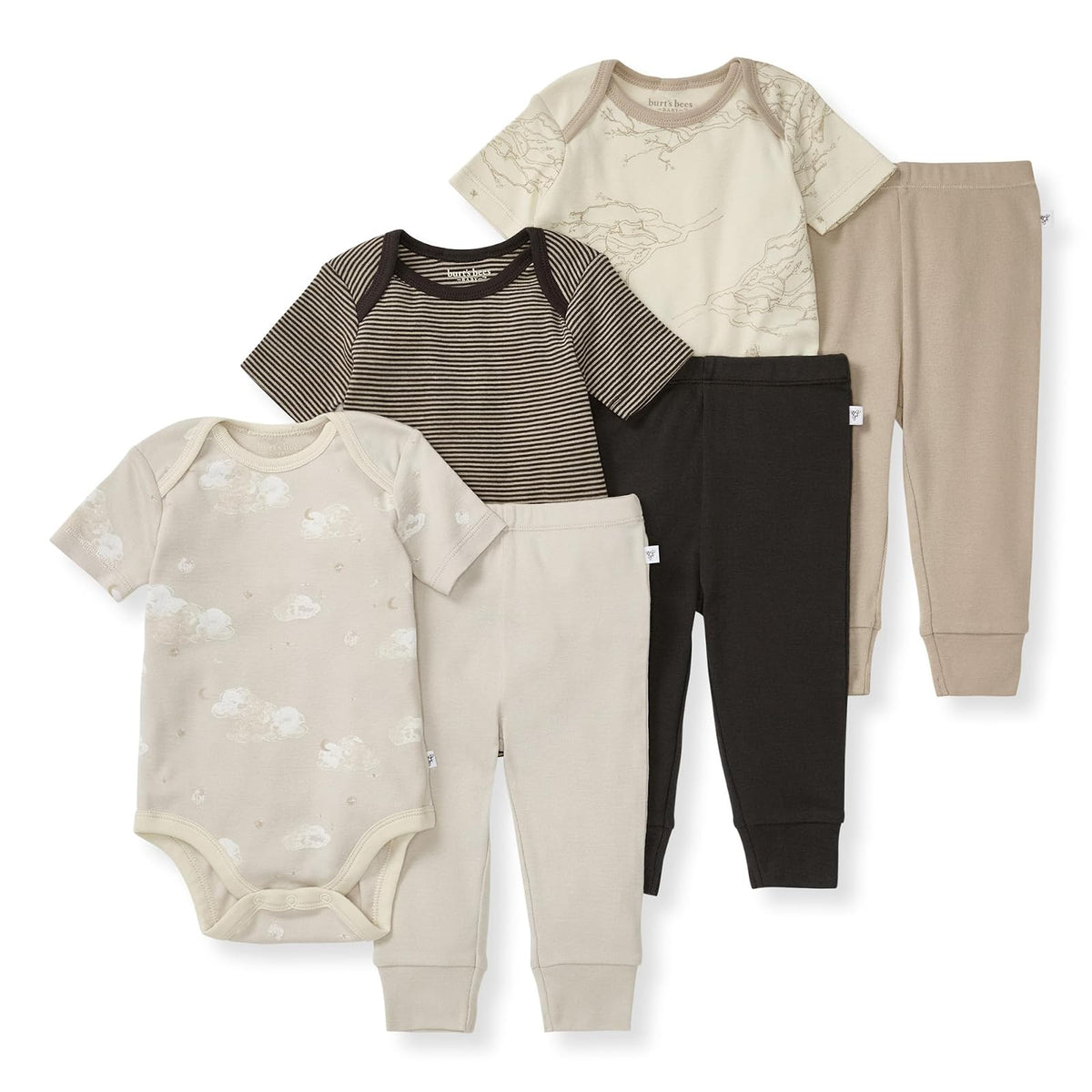 Burt's Bees Baby Conjunto de 6 Piezas de Body y Pantalón, 100% Algodón Orgánico - 24 Meses - Juego de 6 piezas bronceado