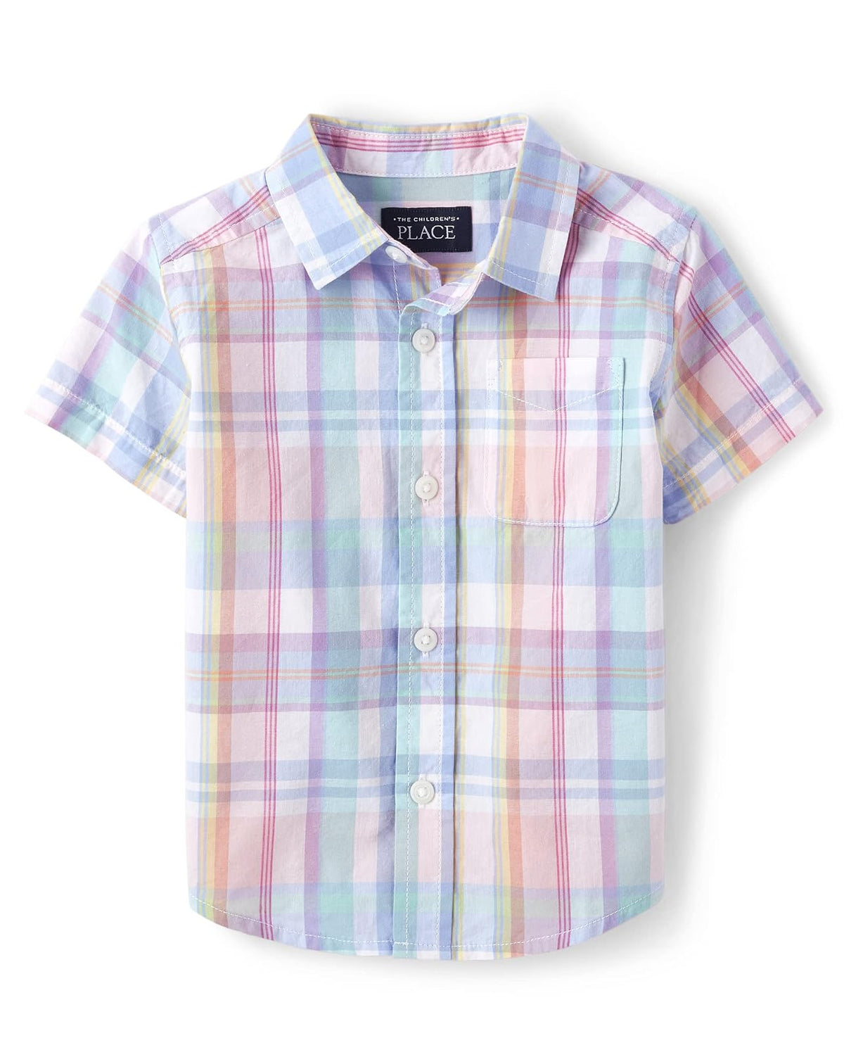 The Children's Place Camisa de Manga Corta con Botones Niño - Cuadros de cerámica rosa - 3T