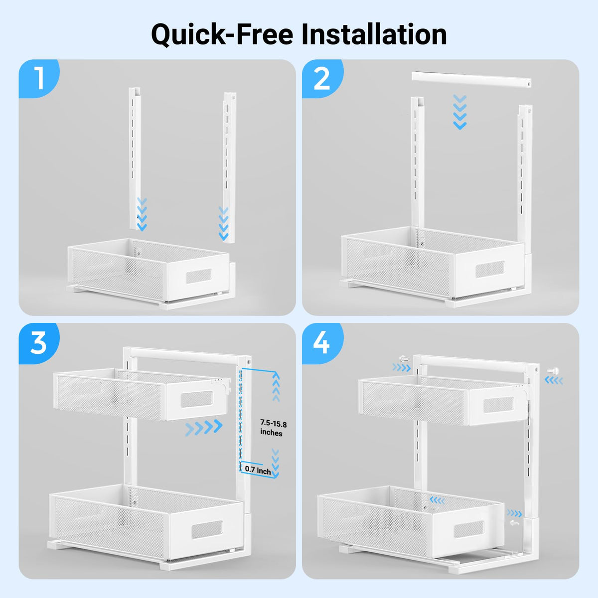 TISTAYA - Organizador extraíble para fregadero debajo de la cocina, organizador funcional de metal debajo del fregadero, organizador de fregadero debajo del baño, almacenamiento debajo del fregadero