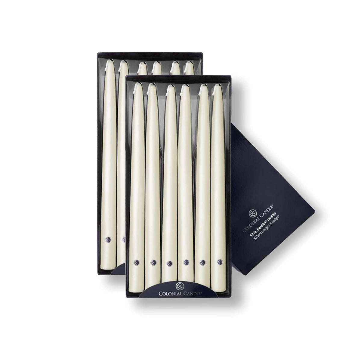Colonial Candle Velas Cónicas sin Perfume Handipt, Marfil, Paquete de 12 - Marfil - 30.48 cm - Handipt