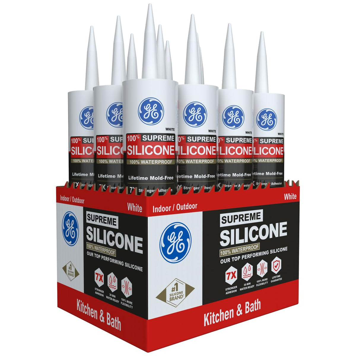 GE Supreme Calafateo de Silicona para Cocina y Baño - Blanco - Paquete de 12