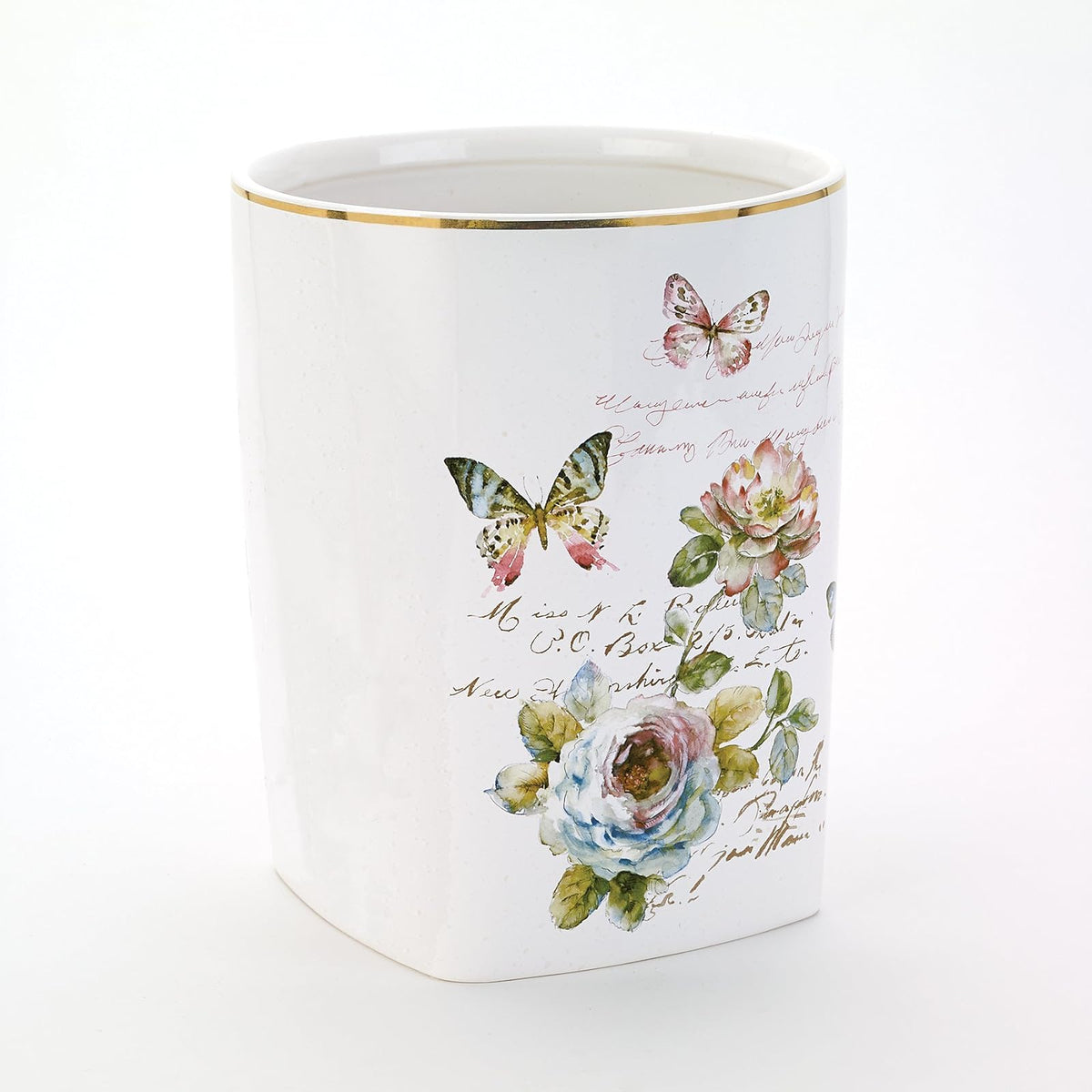 Avanti Linens - Papelera decorativa, decoración del hogar inspirada en mariposas (colección de jardín de mariposas), color blanco - Una talla - Blanco