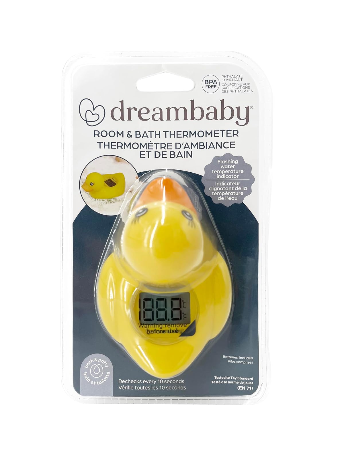 Dreambaby Duck - Termómetro de baño para bebé, resultados instantáneos, lector digital de agua y temperatura ambiente, divertido juguete flotante para recién nacidos