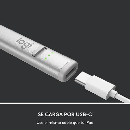 Logitech Crayon Lápiz Digital para iPad (Compatibilidad Solo con Puerto USB C) con tecnología Apple Pencil, precisión de Pixel y Punta Inteligente Dynamic con Carga rápida USB C - Gris