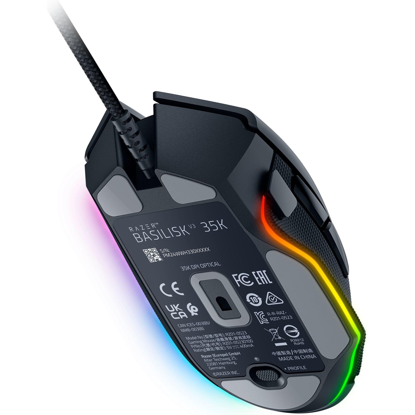 Razer Basilisk V3 35K Ratón ergonómico con Cable para Juegos: Rueda de inclinación HyperScroll - Sensor óptico de 35K dpi Gen 2-13 Controles Personalizables - RGB - interruptores ópticos Gen 3