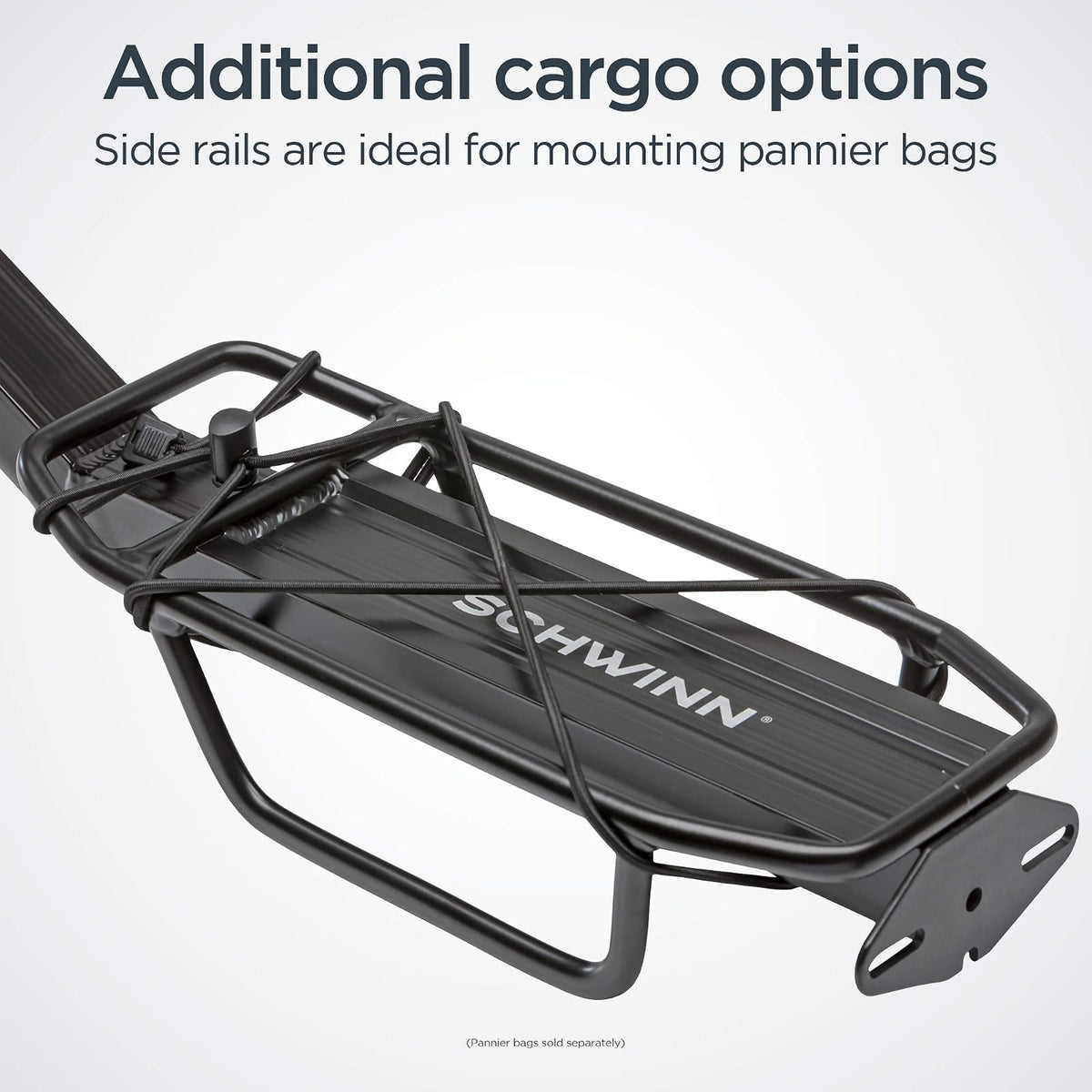 Schwinn - Estante de Carga Trasero para Bicicleta, Soporte Duradero para 26 Libras, se Adapta a la mayoría de para Adultos de 24 a 29 Pulgadas, con Centro, Lado o sin Puntos de