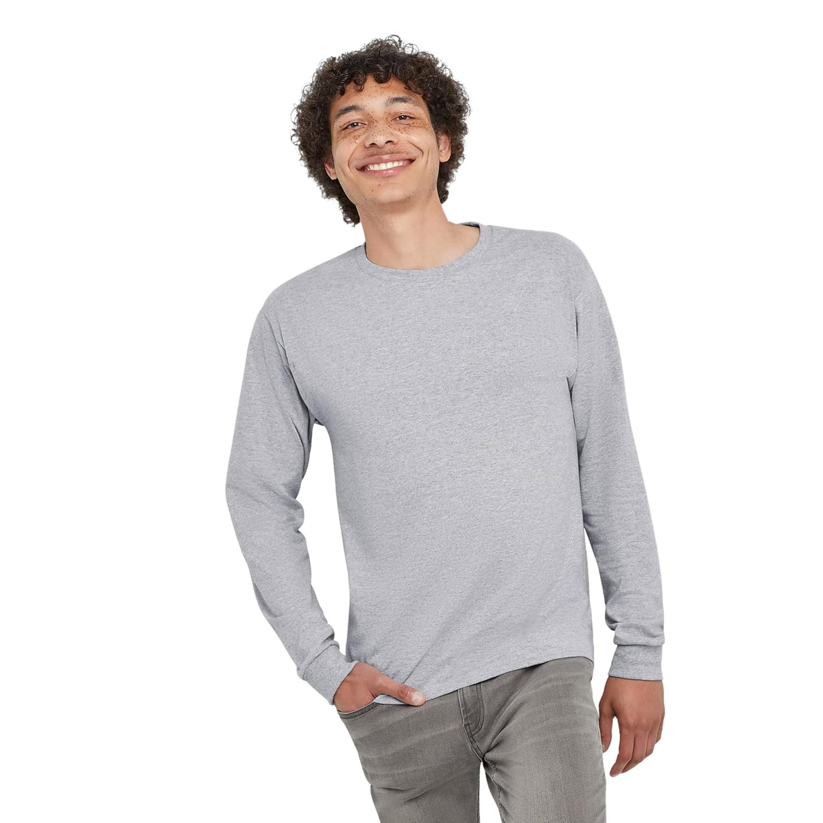 Hanes Essentials - Paquete de Camisetas de Manga Larga para Hombre, Camisetas de - Acero ligero - XXL