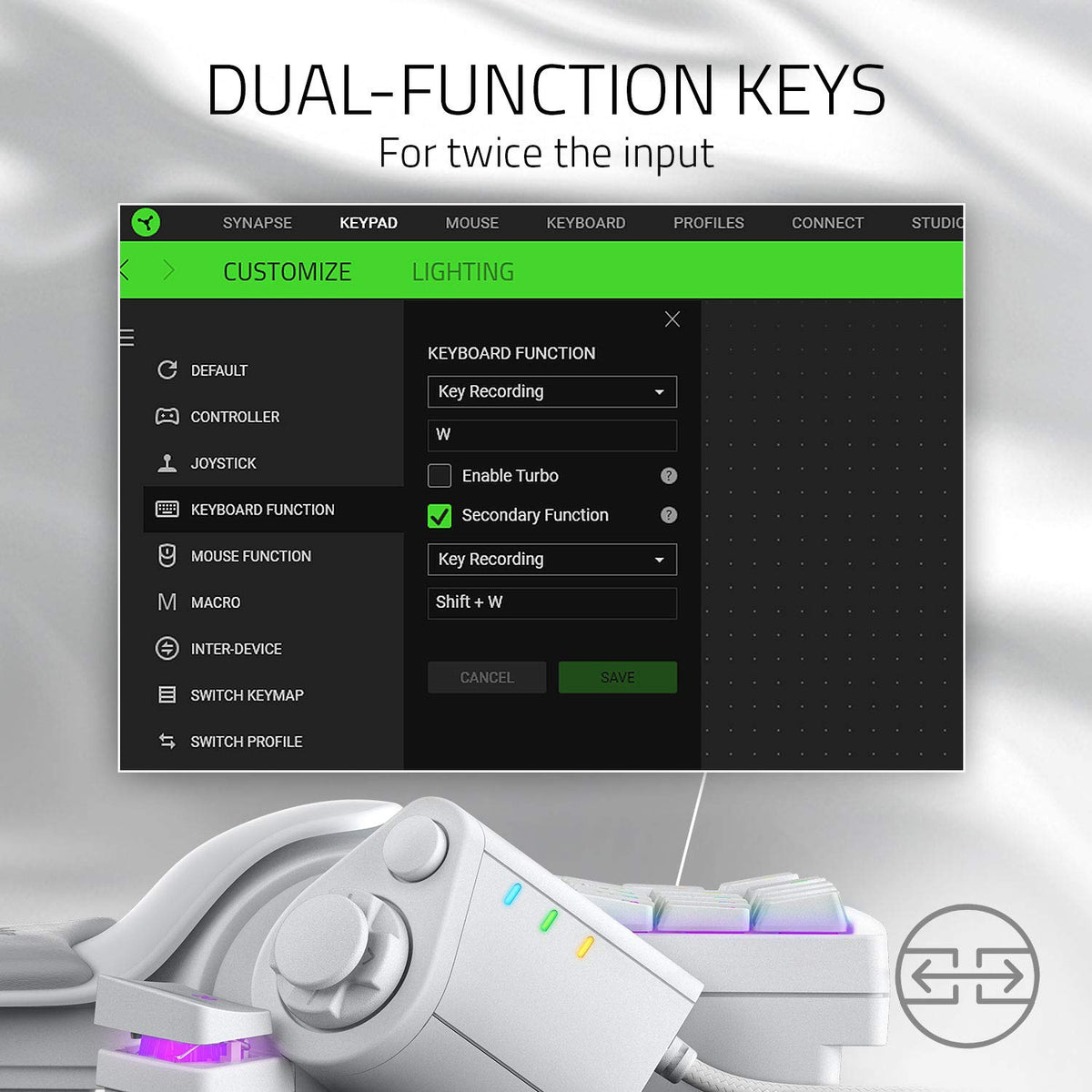 Razer Tartarus Pro Gaming Keypad: Mercury White | Disparador rápido, funcionamiento ajustable, 32 teclas programables, macro personalizables, iluminación Chroma RGB