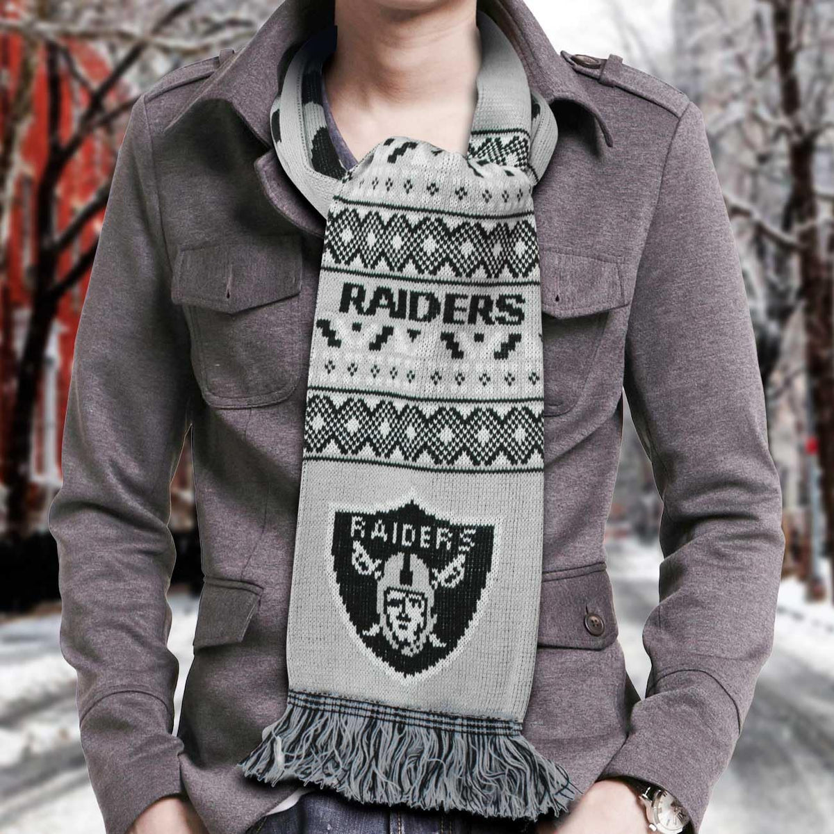 NFL JTNFL-3041-LVR Bufanda para Invierno Raiders Unisex Adulto, Color Gris, Unitalla